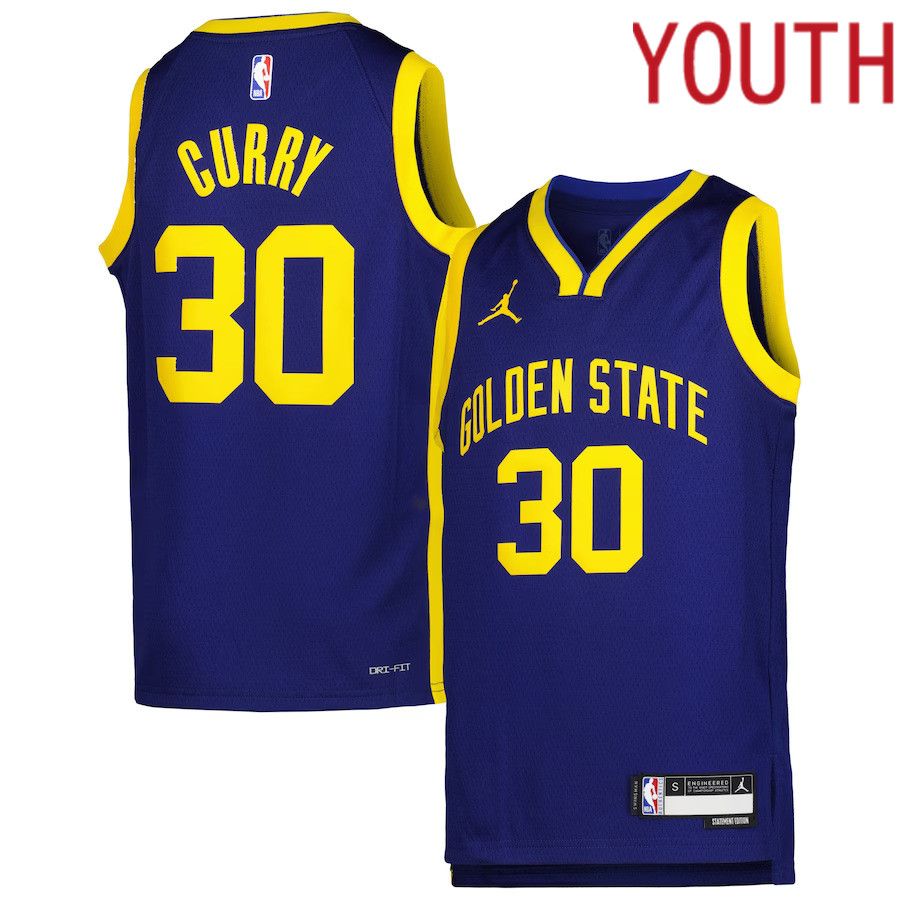Youth Golden State Warriors 30 Stephen Curry Jordan Brand Blue 2022-23 Swingman NBA Jersey